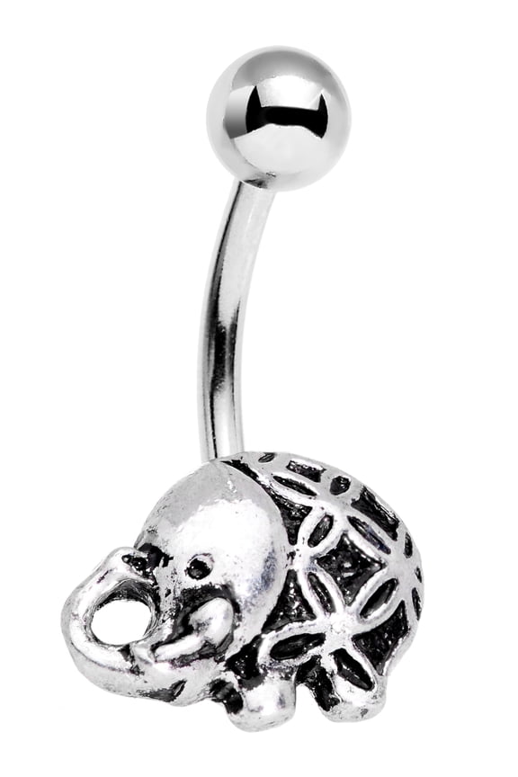 Womens 14G 7/16" 316L Stainless Steel Navel Ring Piercing Elephant Belly Button Ring 11mm
