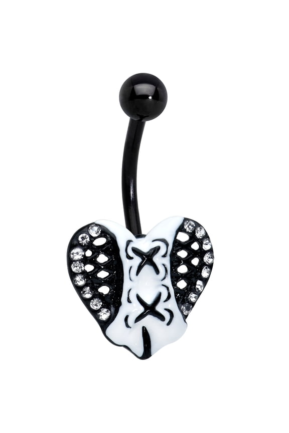 Womens 14G Black PVD 316L Steel Navel Ring Piercing Clear Corset Heart Belly Button Ring