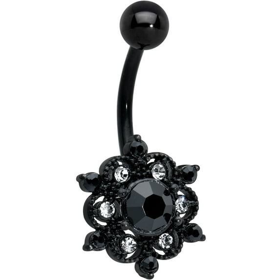 Body Candy Womens 14G Black PVD Stainless Steel Piercing Black Abstract Sun Belly Button Ring
