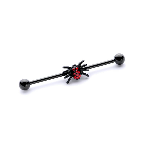 Body Candy Womens 14G Black PVD Steel Helix Cartilage Earring Red Accent Spider Industrial Barbell 1 1/2"