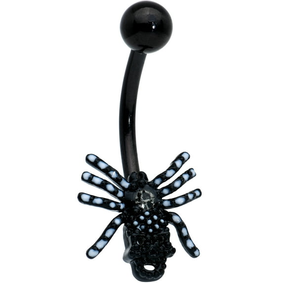 Body Candy Womens 14G Black PVD Steel Piercing Clear Spider Skull Belly Button Ring