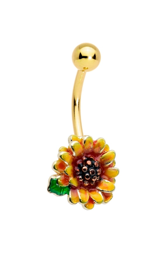 Womens 14G PVD 316L Stainless Steel Navel Ring Piercing Summer Sunflower Belly Button Ring