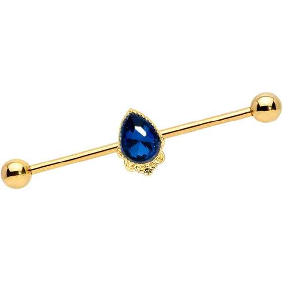 Body Candy Womens 14G PVD Steel Helix Cartilage Earring Blue Accent Noble Drop Industrial Barbell 1 1/2"
