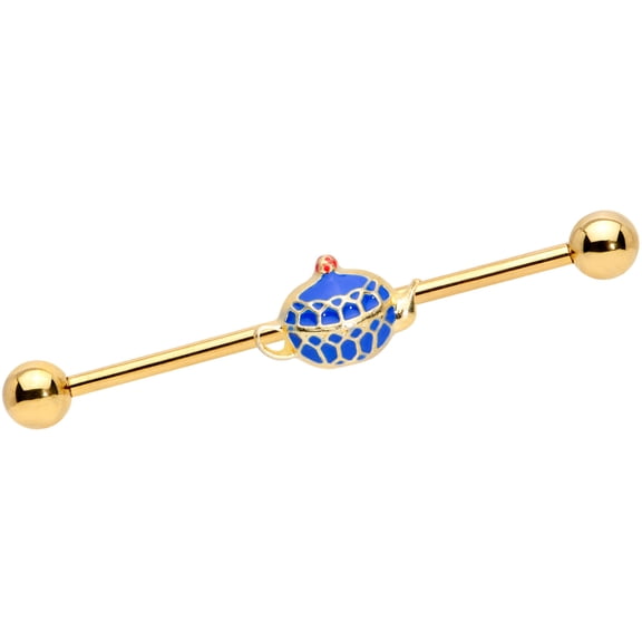 Body Candy Womens 14G PVD Steel Helix Cartilage Earring Blue Tea Time Teapot Industrial Barbell 1 1/2"