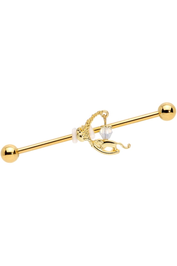 Womens 14G PVD Steel Helix Cartilage Earring Clear Accent Mouse Moon Industrial Barbell 1 1/2