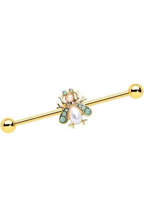 Womens 14G PVD Steel Helix Cartilage Earring White Snow Bug Industrial Barbell 1 1/2"