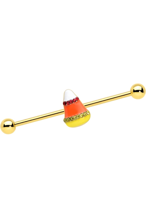 Womens 14G PVD Steel Helix Clear Candy Corn Industrial Barbell 1 1/2