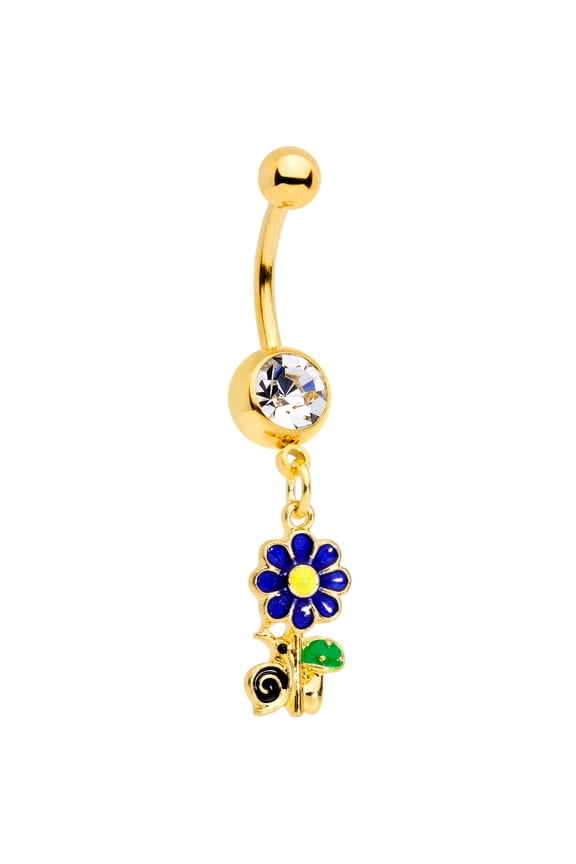 Womens 14G PVD Steel Navel Ring Piercing Blue Green Snail Flower Dangle Belly Button Ring