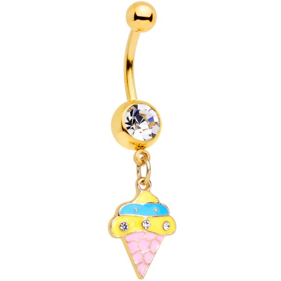 Body Candy Womens 14G PVD Steel Navel Ring Piercing Pink Blue Ice Cream Dangle Belly Button Ring
