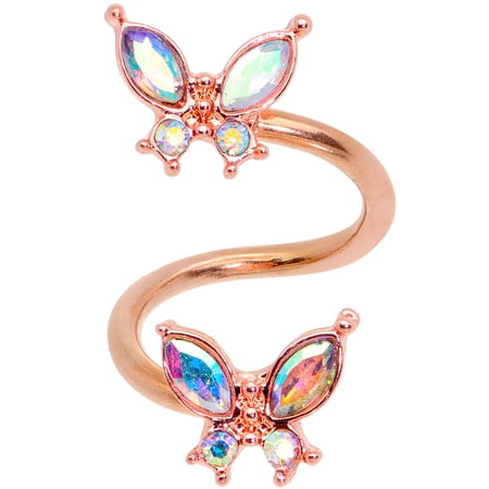 Body Candy Womens 14G PVD Steel Rosy Aurora Butterfly Spiral Twister Belly Button Ring Helix Navel Ring