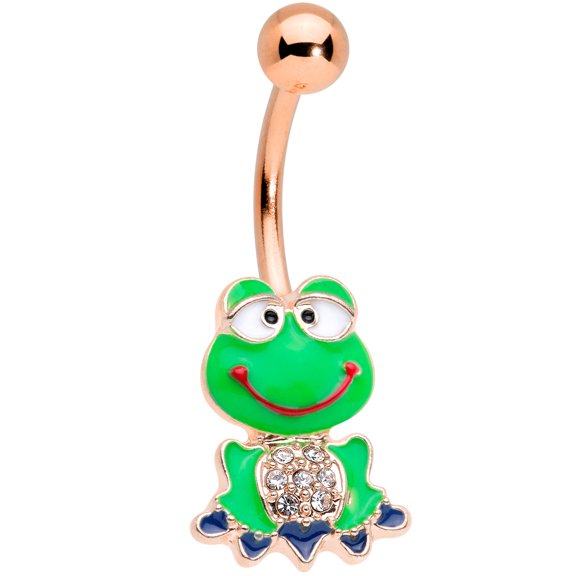 Body Candy Womens 14G Plated Steel Navel Ring Piercing Rosy Clear Accent Green Frog Belly Button Ring