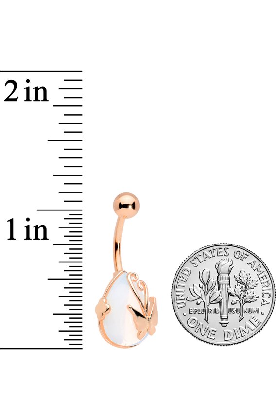 Womens 14G Plated Steel Navel Ring Piercing Rosy Clear Wrap Butterfly Belly Button Ring