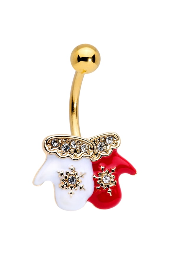 Womens 14G Plated Steel Navel Ring Piercing Snowflake Winter Mittens Belly Button Ring