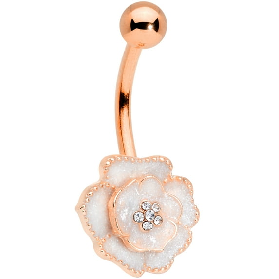 Body Candy Womens 14G Plated Steel Navel Ring Piercing White Rosy Flower Reversible Belly Button Ring