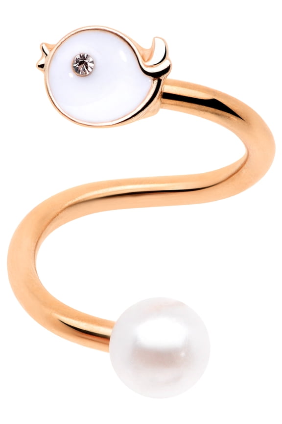 Womens 14G Plated Steel Rosy White Bird Spiral Twister Belly Button Ring Navel Ring Cartilage Lip
