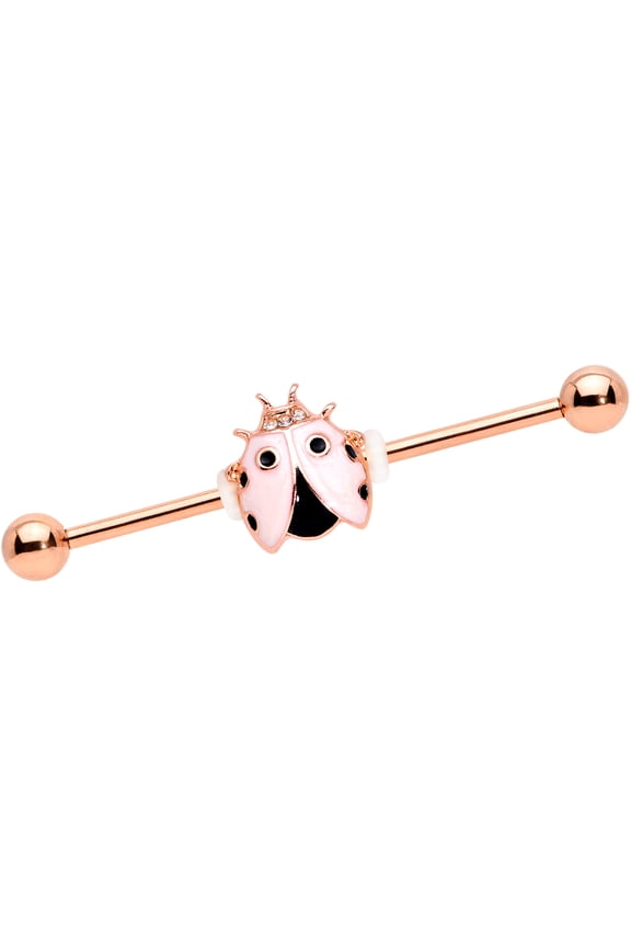 Womens 14G Stainless Steel Helix Cartilage Earring Lil Ladybug Rosy Industrial Barbell 1 1/2"