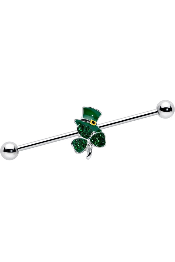 Womens 14G Stainless Steel Helix Top Hat Shamrock Mens Industrial Barbell 1 1/2