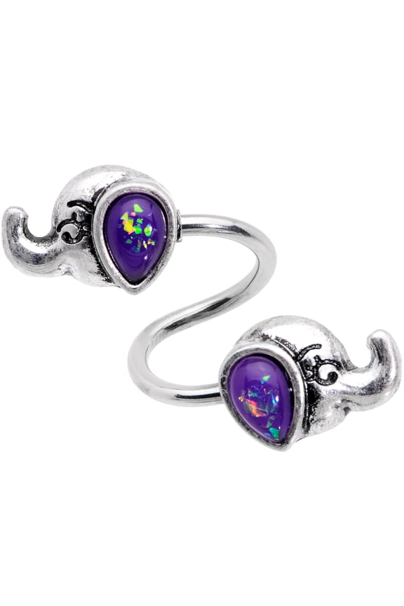 Womens 14G Stainless Steel Purple Elephants Spiral Twister Belly Button Ring Navel Ring