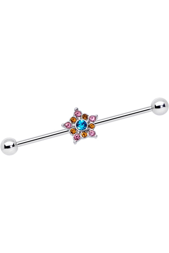 Womens 14G Steel Helix Cartilage Earring Pink Blue Yellow Accent Star Industrial Barbell 1 1/2"