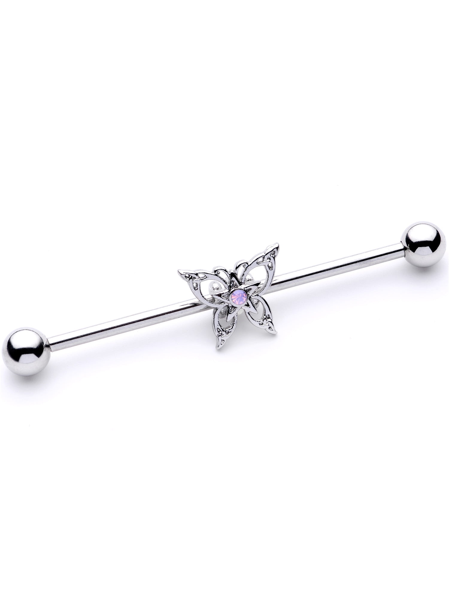 VERAMI 14G 316L Surgical Steel Industrial Barbell Earring - Blue Butterfly Design, 38mm Length