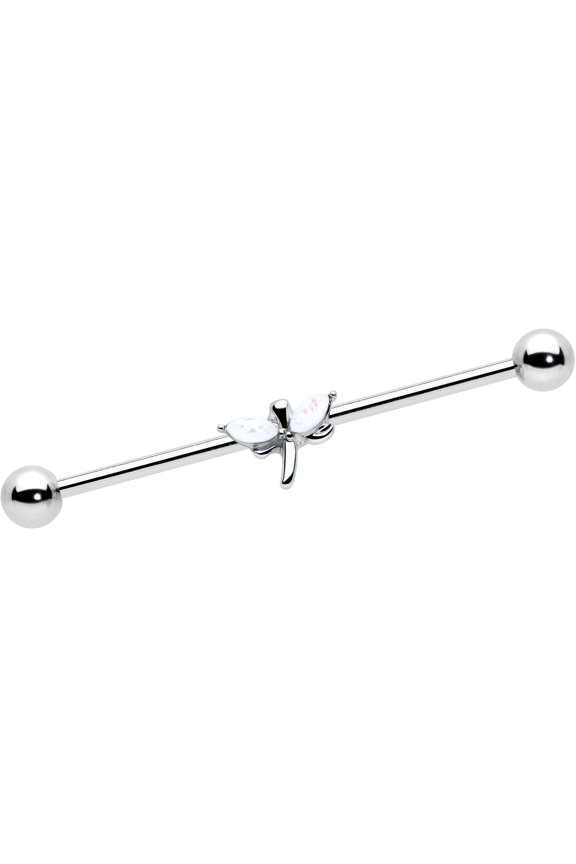 Womens 14G Steel Helix Simple Style Dragonfly White Orb Industrial Barbell 1 1/2