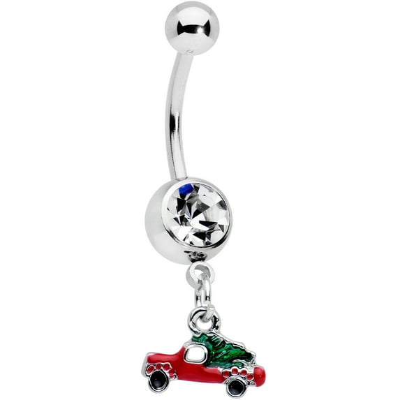 Body Candy Womens 14G Steel Navel Ring Piercing Clear Truck Festive Tree Dangle Belly Button Ring