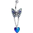 thumbnail image 1 of Body Candy Womens 14G Steel Piercing Blue Heart Butterfly Chain Dangle Belly Button Ring, 1 of 2
