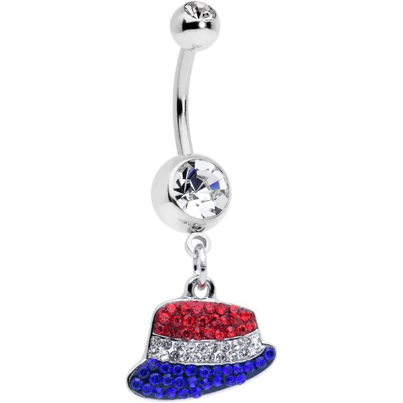 Body Candy Womens 14G Surgical Steel Navel Ring Piercing Red Blue Accent Patriotic Hat Mens Dangle Belly Button Ring