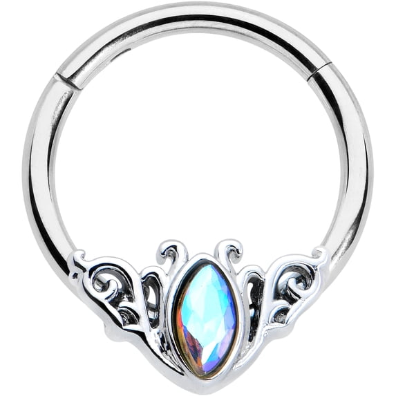 Body Candy Womens 16G 316L Stainless Steel Hinged Segment Ring Seamless Cartilage Art Deco Style Waves 3/8"