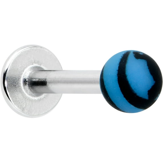 Body Candy Womens 16G 316L Stainless Steel Matte Blue Zebra Stripe Labret Monroe Lip Ring Tragus 5/16"