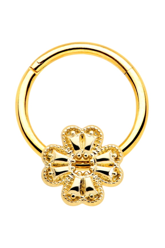 Womens 16G 316L Stainless Steel PVD Hinged Segment Ring Seamless Cartilage Bright Texture Cross 3/8