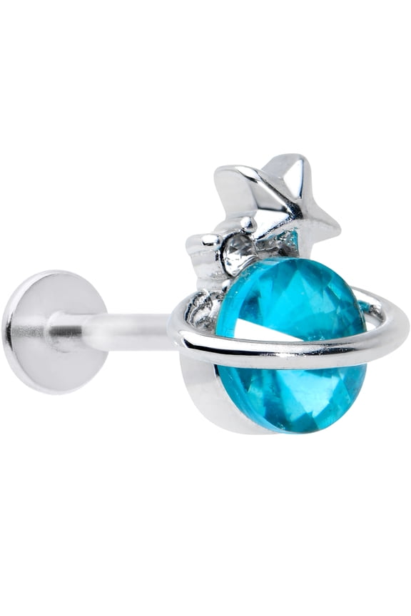 Womens 16G 316L Steel Blue Planet Star Labret Monroe Lip Ring Tragus Cartilage Stud 5/16"