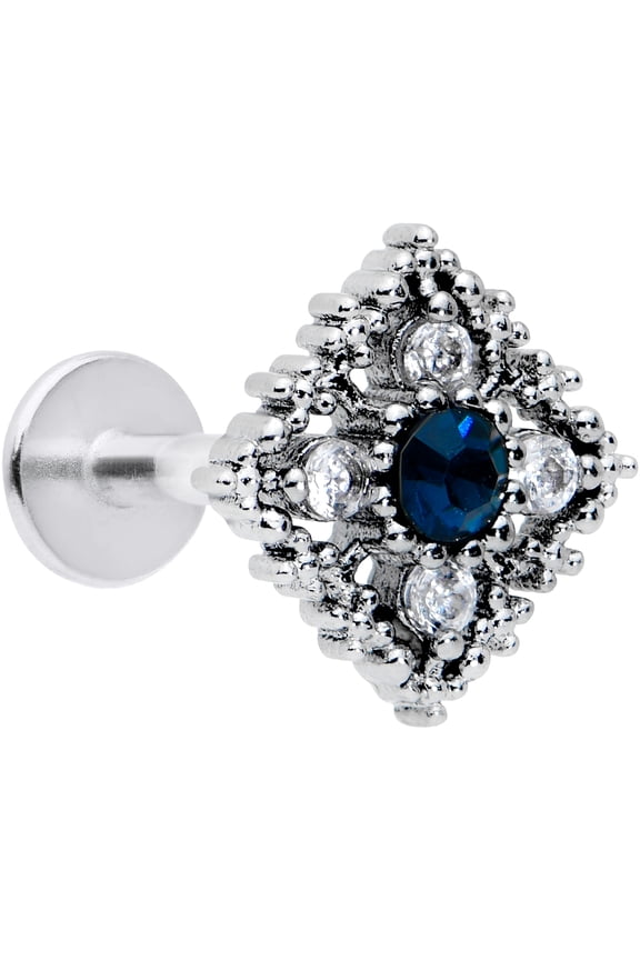 Womens 16G 316L Steel Blue Rhombus Labret Monroe Lip Ring Tragus Cartilage Stud 5/16"