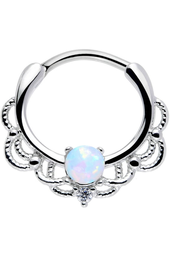 Womens 16G 316L Steel Daith Tragus White Accent Loop Nose Ring Cartilage Septum Clicker 10mm