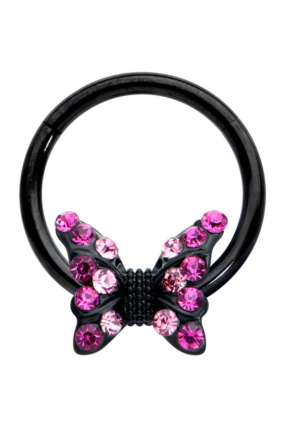 Womens 16G 316L Steel Hinged Segment Ring Seamless Cartilage Black Pink Midnight Butterfly 3/8