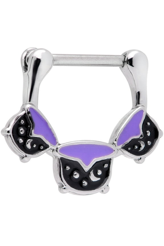 Womens 16G 316L Steel Septum Jewelry Black Purple Cauldron Daith Tragus Cartilage Clicker 3/8"