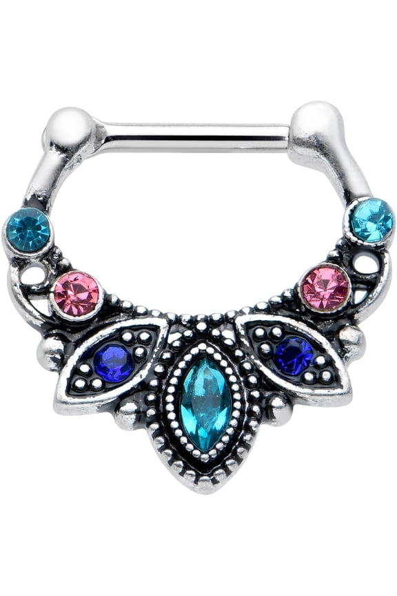 Womens 16G 316L Steel Septum Jewelry Pink Blue Festive Daith Tragus Cartilage Clicker 3/8"