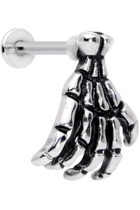Womens 16G 316L Steel Spooky Skeleton Hand Labret Monroe Lip Ring Tragus Cartilage Stud 5/16"