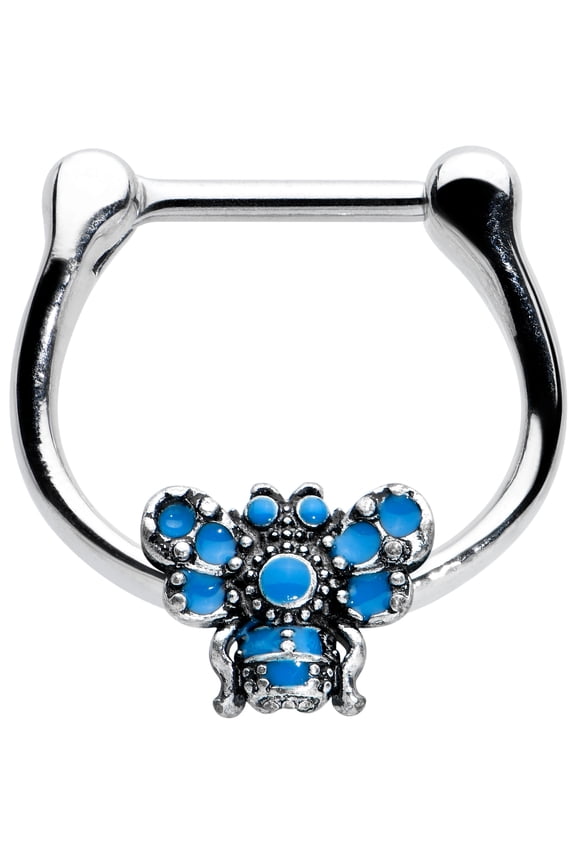 Womens 16G 316L Surgical Steel Septum Jewelry Blue Insect Daith Tragus Cartilage Clicker 5/16