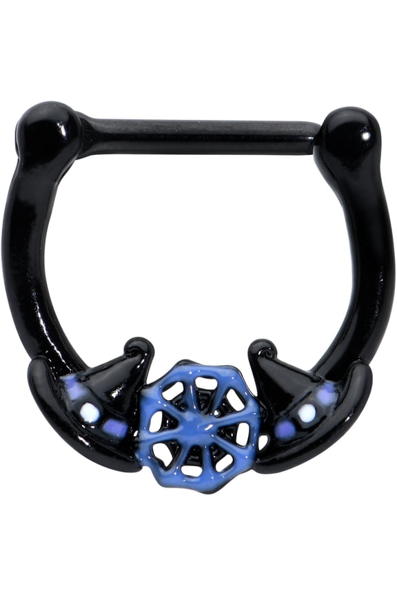 Womens 16G Black PVD 316L Steel Septum Jewelry Witch Hat Web Daith Tragus Cartilage Clicker 5/16