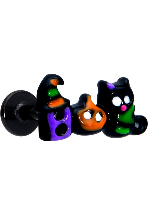Womens 16G Black PVD Stainless Steel Boo Party Labret LipRing Tragus Cartilage Stud 5/16