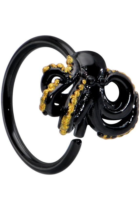 Womens 16G Black PVD Steel Black Octopus Cartilage Closure Ring Daith Helix Tragus Rook 3/8