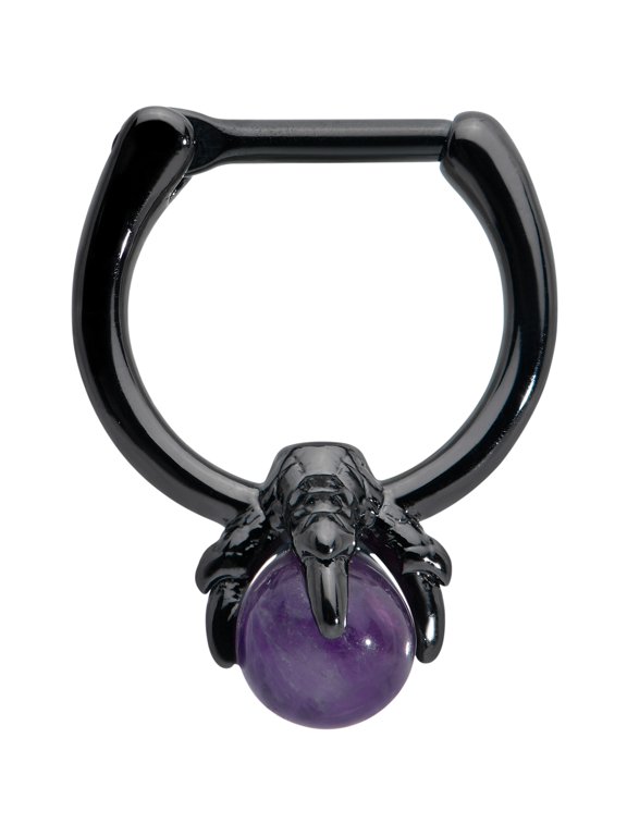 Womens 16G Black PVD Steel Septum Jewelry Purple Orb Claw Daith Tragus Cartilage Clicker 5/16"