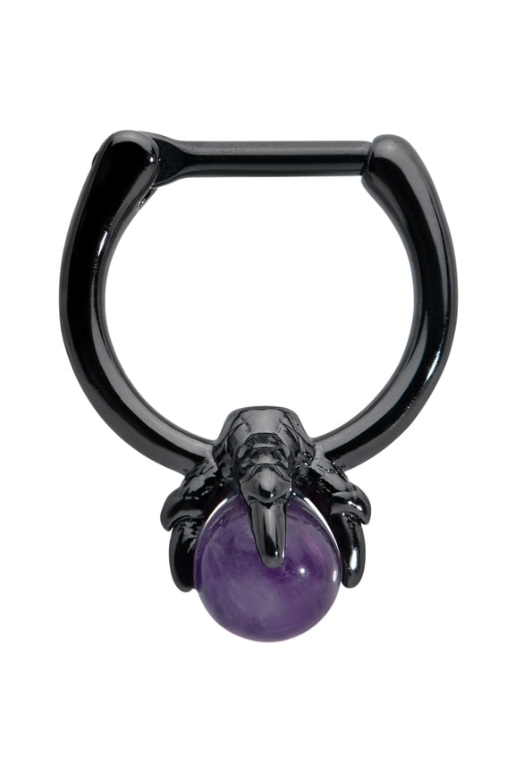 Womens 16G Black PVD Steel Septum Jewelry Purple Orb Claw Daith Tragus Cartilage Clicker 5/16"