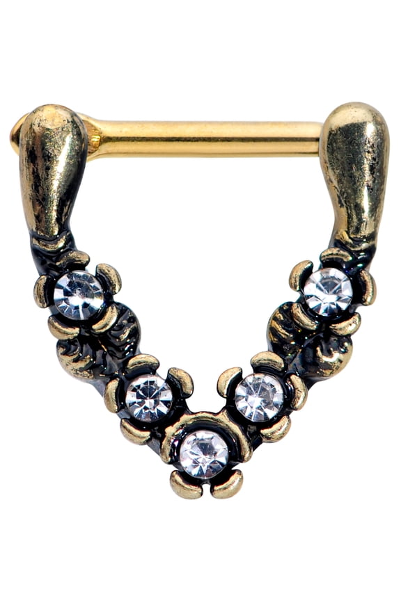 Womens 16G Gold Tone PVD Steel Septum Jewelry Clear V Daith Tragus Cartilage Clicker 8mm