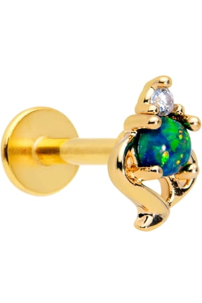 Womens 16G PVD 316L Steel Blue Synthetic Opal Labret Monroe Lip Ring Tragus Cartilage Stud 1/4"