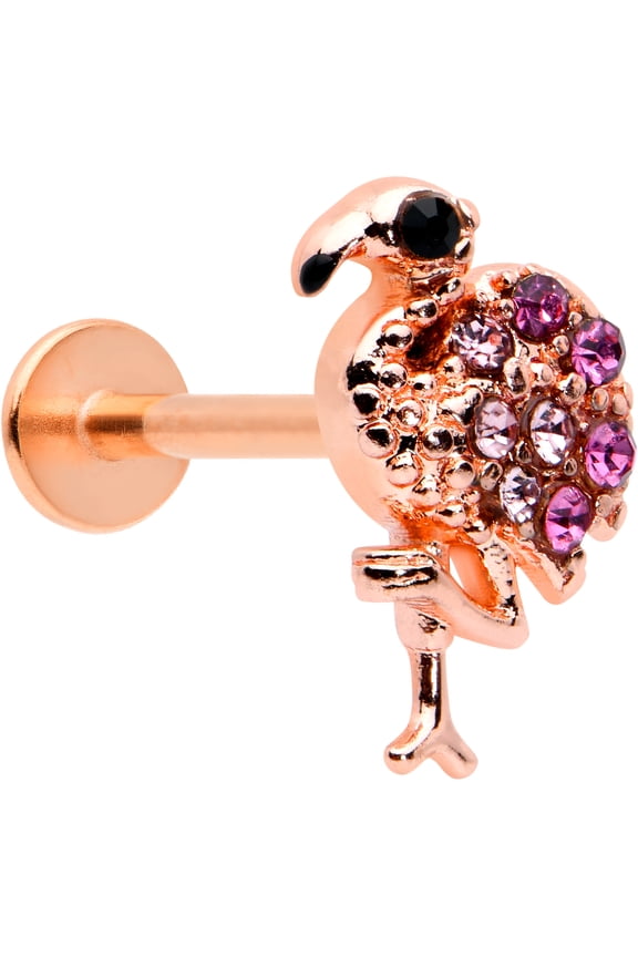 Womens 16G PVD Stainless Steel Rosy Flamingo Labret Monroe Lip Ring Tragus Cartilage Stud 5/16