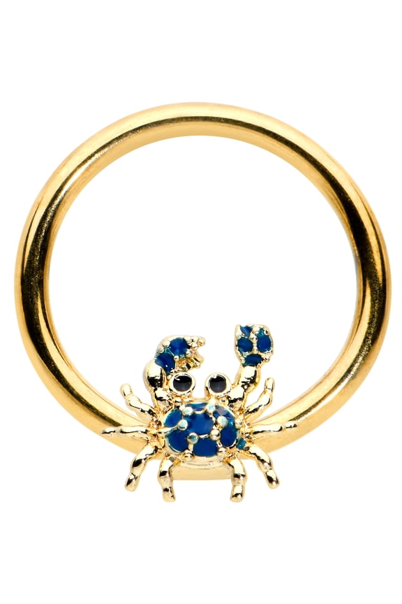 Womens 16G PVD Steel Blue Crab Captive Nipple Horseshoe Nose Cartilage BCR Captive Ring 3/8