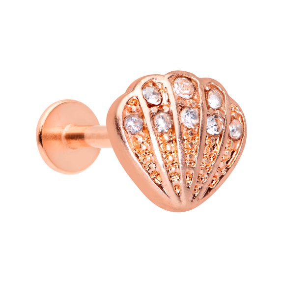 Body Candy Womens 16G PVD Steel Clear Accent Shell Labret Monroe Lip Ring Tragus Cartilage Stud 5/16"