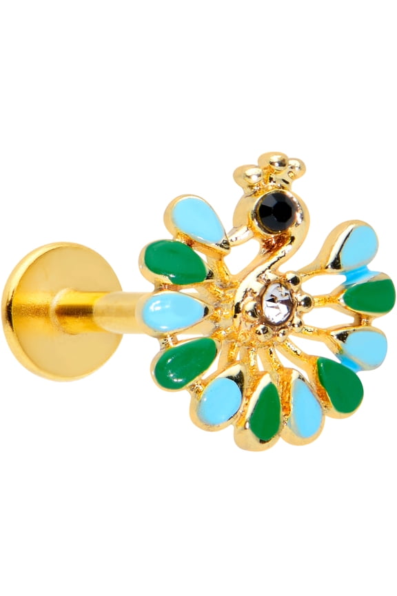 Womens 16G PVD Steel Clear Black Peacock Labret Monroe Lip Ring Tragus Cartilage Stud 5/16